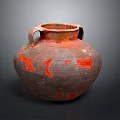 Handcrafted Ceramic Vase Sculpture With Two Handles And Red Patch Details