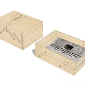 Wooden Decorative Ornament Set With Handle Box And Open Tray Holding Newspaper