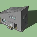 Modern Single Family House With Gray Exterior Sloped Roof Front Windows And Entrance Door
