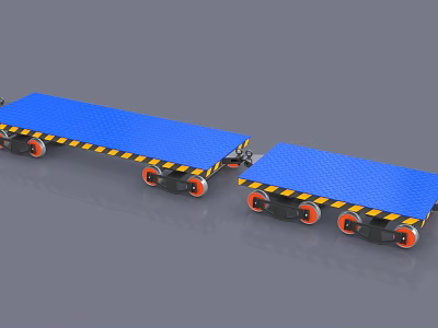 Heavy Duty Industrial Equipment Flatbed Cart With Blue Platform Orange Wheels And Warning Stripes 3d model