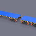 Heavy Duty Industrial Equipment Flatbed Cart With Blue Platform Orange Wheels And Warning Stripes