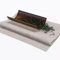 Loose Green Tea Leaves In Wooden Container On Linen Cloth Mat