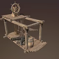 Rustic Wooden Decorative Ornament Set With Ship Wheel Barrel And Platform Frame Structure 3d model