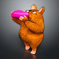 Cute Brown Furry Rodent Standing Holding Pink Heart Shaped Object And Licking