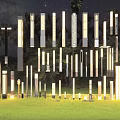 Various Styles of Illuminated Outdoor Lights in Night Grass with Trees