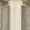 White Decorative Column With Illuminated Base In Rough Wall Room With Sunset Windows 3d model