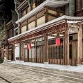 Traditional Commercial Street Landscape With Ancient Architecture Stone Pavement Trees And Pedestrians