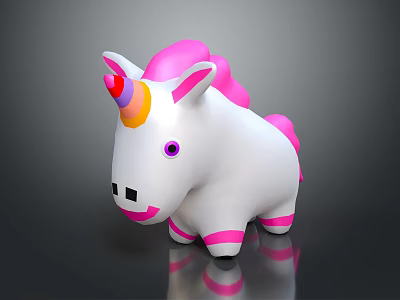 Cute Unicorn Game Movie Character With White Body Pink Mane Purple Eyes And Colorful Horn 3d model