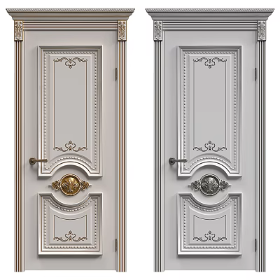 White Swing Doors With Decorative Patterns And Gold Silver Accents For Interior Design 3d model