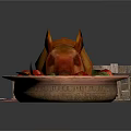 Delicious Roasted Pig Platter With Fresh Vegetables Sauce Bucket And Cutlery