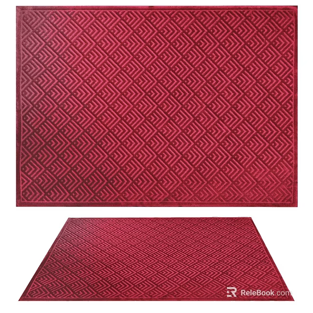 Red Square Area Rug With Geometric Pattern And Woven Texture For Home Decor 3d model