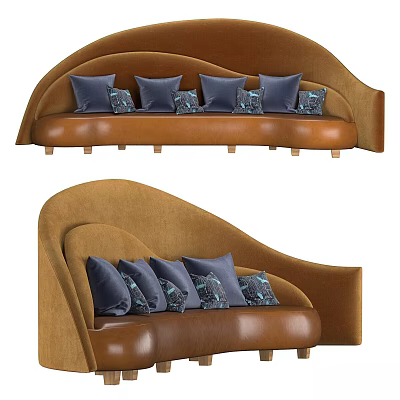 Brown Sofa With Blue Decorative Cushions In Modern Living Room Design 3d model