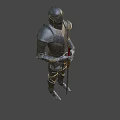 Medieval Knight Armor With Silver Metallic Finish Gold Accents And Red Sword Cross Emblem