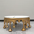 Round Coffee Table With White Marble Top And Golden Dripping Base Design 3d model