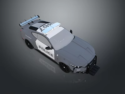 Gray Police Car With Sporty Design And Roof Mounted Police Lights 3d model