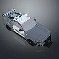 Gray Police Car With Sporty Design And Roof Mounted Police Lights