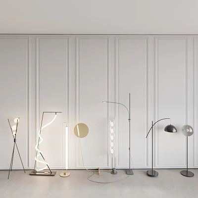 Modern Elegant Floor Lamps With Various Styles And Minimalist Design On White Wall 3d model
