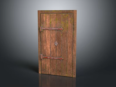 Rustic Wooden Hinged Door With Metal Hinges And Natural Wood Grain Texture 3d model