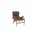 Brown Leather Leisure Chair With Diamond Stitching And Curved Wooden Armrests