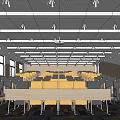 School Modern Spacious Classroom With Rows Of Desks Windows And Projector Lighting