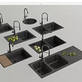 Modern Black Kitchen Sinks With Double Bowls Faucets And Drainer Accessories