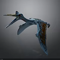 Blue Pterosaur Toy In Flying Pose With Orange Wing Patterns And Red Eyes