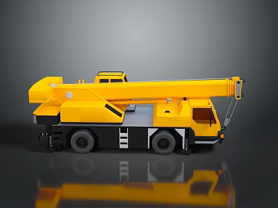Yellow Mobile Utility Crane Vehicle With Extended Boom And Truck Chassis 3d model