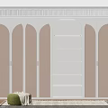 Beige And White Wardrobe With Arched Doors And Open Shelving Modern Luxury Interior