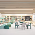 Book Art Modern Library Interior With Colorful Bookshelves Wooden Ceiling Reading Tables Chairs And Blackboard