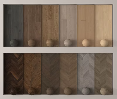 Various Wood Flooring Samples Featuring Different Colors And Herringbone Patterns Design Options 3d model