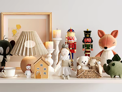 Decorative Ornament Set With Nutcracker Soldiers Stuffed Toys Mini House Lamp And Candles 3d model