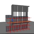 Building Facade Under Construction with Scaffolding Worker Metal Frames and Glass Panels 3d model