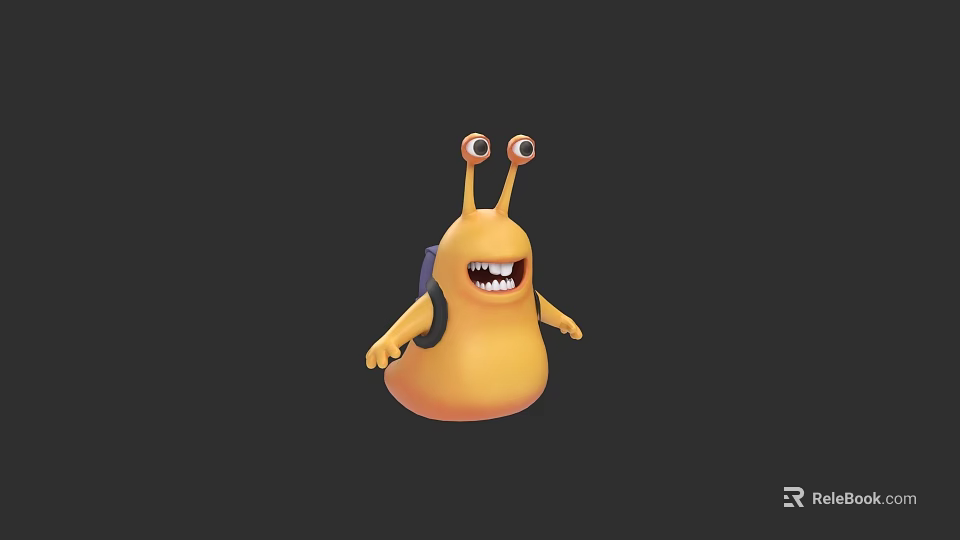 Cartoon Orange Reptile Snail with Big Eyes Open Mouth and Shell on Back 3d model 