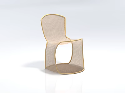 Modern Stylish Lounge Chair With Beige Mesh Seat And Gold Curved Frame Design 3d model