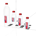 Vittel Water Bottles With Red Caps On Wooden Floor By Gray Cabinets And Window Tree