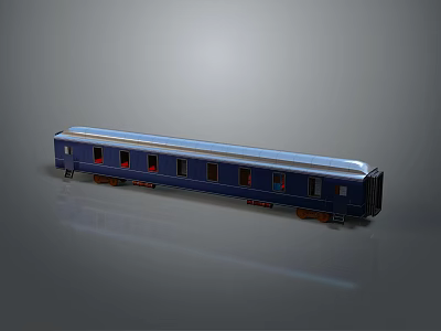 Blue Train Carriage Model With Shiny Surface And Windows On Gray Background 3d model