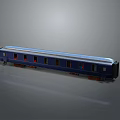 Blue Train Carriage Model With Shiny Surface And Windows On Gray Background