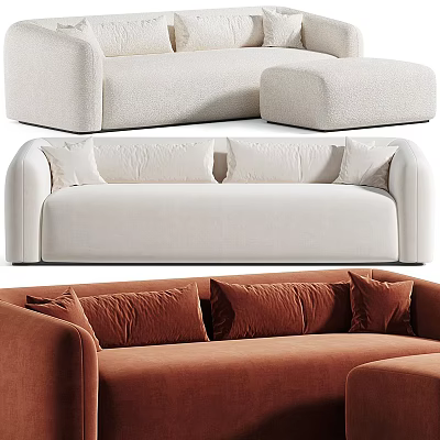 Modern Two Seater Sofa With Soft Upholstery Neutral Brown Tones And Decorative Pillows 3d model