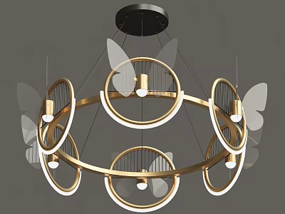 Modern Golden Ring Chandelier With Butterfly Decorations And Warm Lighting 3d model