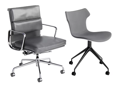 Gray Office Chairs with Armrests and Without Armrests Leather Upholstery Metal Base for Modern Workspace 3d model