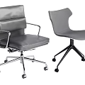 Gray Office Chairs with Armrests and Without Armrests Leather Upholstery Metal Base for Modern Workspace