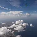 Green Missiles Flying In Blue Sky With Trailing Smoke And Clouds Over Ground