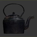 Vintage Iron Kettle with Classic Handle and Long Spout as Traditional Household Cooking Utensil
