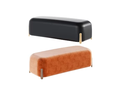 Two Black And Brown Leather Ottomans With Metal Legs Modern Design 3d model