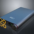 FiiO Blue Portable Audio Device With Yellow Circular Ports And Control Knob