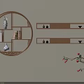 Circular Bamboo Bookshelf With Books Vases And Horizontal Shelves Red Berry Branch