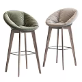 Modern Bar Stools With Green And Beige Padded Seats And Wooden Legs