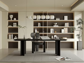 Modern Study Desk Bookcase Bookshelf Books 3d model