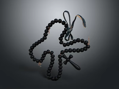 Black Rosary Beads With Cross Pendant And Decorative String For Daily Use 3d model