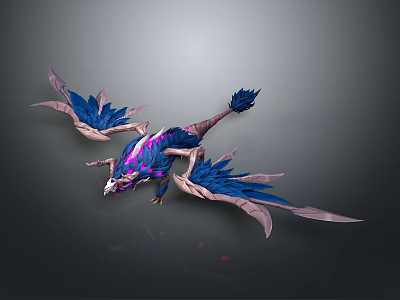 Vibrant Blue And Purple Fantasy Creature With Feathered Wings Long Tail And Shiny Scales Design 3d model